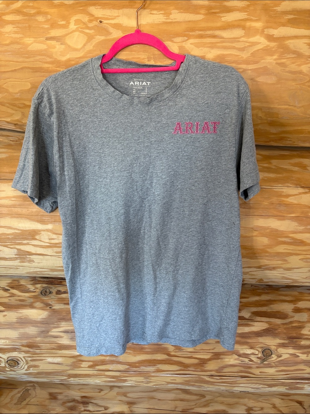 Ariat Heather Gray Tee with Pink Logo